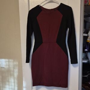Banana Republic Black and Burgundy Long Sleeve Dress
